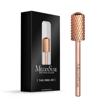 Picture of MelodySusie Safety Nail Drill Bits, 3/32'' Smooth Round Top Large Barrel Carbide Bits, Suitable for Manicure Pedicure Cuticle Gel Polishing, Beginners Bits, Rose Gold, Series Bit-S, Extra Coarse