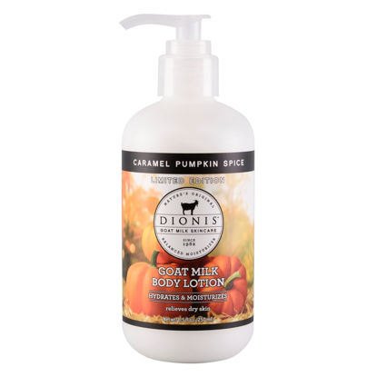 Picture of Dionis Goat Milk Hydrating Skincare Scented Cream, Rich & Creamy Daily Moisturizing Caramel Pumpkin Spice Body Lotion For Dry Skin, Made in the USA, Cruelty-Free & Paraben-Free, 8.5 oz Bottle