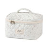 Picture of uekeboag Large Travel Quilted Makeup Bag for Women, Floral Cotton Cosmetic Bag, Coquette Aesthetic Floral Toiletry Organizer Bag (White-Cherry)