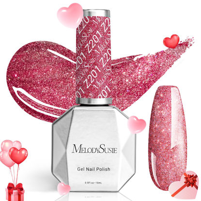 Picture of MelodySusie Pink Glitter Gel Nail Polish,0.5fl oz Nails Soak Off UV LED Strawberry Sparkle Pink Gel Polish Gift for Women Nail Art Manicure Salon DIY Nail Design Decoration at Home-z201