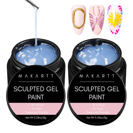 Picture of Makartt 3D Painting Gel 2pcs Clear Nail Gel For Nails Art Chrome Nail Powder No Wipe UV Gel for Gel Nail Polish Micro 3D Sculpting Gel For Nail Art 3D Carving Drawing Gel at Home & Salon DIY