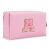 Picture of Personalized Initial A-Z Preppy Patch Makeup Bag,Small PU Leather Chenille Letter Cosmetic Bag with Zipper for Teen Girls,Pink Cute Travel Toiletry Bag,Birthday Monogrammed Gift for Daughter,Letter A