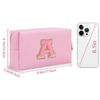 Picture of Personalized Initial A-Z Preppy Patch Makeup Bag,Small PU Leather Chenille Letter Cosmetic Bag with Zipper for Teen Girls,Pink Cute Travel Toiletry Bag,Birthday Monogrammed Gift for Daughter,Letter A