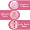 Picture of Personalized Initial A-Z Preppy Patch Makeup Bag,Small PU Leather Chenille Letter Cosmetic Bag with Zipper for Teen Girls,Pink Cute Travel Toiletry Bag,Birthday Monogrammed Gift for Daughter,Letter A