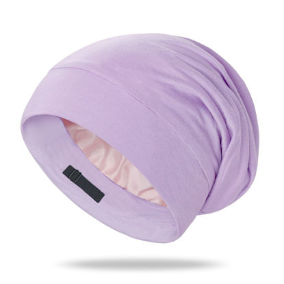 Picture of OLESILK 100% Mulberry Silk Bonnet for Sleeping Women, Silk Hair Wrap for Sleeping, Silk Sleep Bonnet for Women&Men, Real Silk, Not Satin, Purple