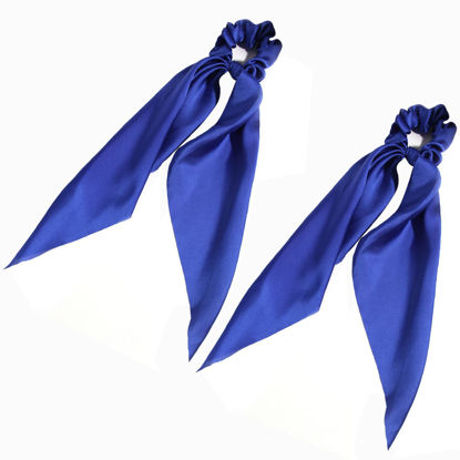 Picture of Pack of 2 Knotted Bow Hair Scrunchies Elastic Hair Scarf Hair Ties Bands Satin Hair Ribbon Scrunchy Ponytail Holder for Women and Girls,Hair Scarf Scrunchies,Hair Accessories (Royal Blue)