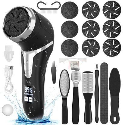 Picture of Electric Callus Remover for Feet (with Dander Vacuum), Portable Pedicure Kit Foot File Callus Remover, Rechargeable Waterproof Foot File for Foot Care Deadskin Remover with 9Head&LCD Display