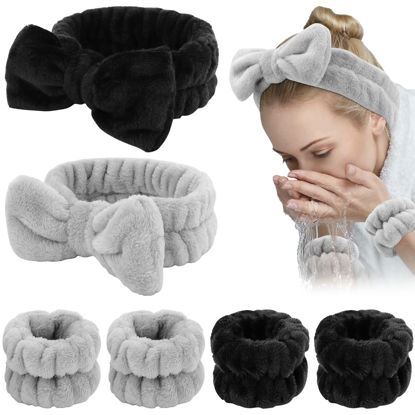 Picture of WHAVEL 6PCS Spa Headband and Wristband Set, Face Wash Headband Makeup Skincare Headband Wrist Bands for Washing Face