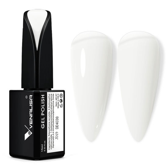 Picture of VENALISA Milky White Gel Nail Polish, 15ml Neutral Milky Off White Gel Polish Set Jelly Nude Color Translucent Nail Soak Off UV LED Nail Gel Polish Nail Art Starter Manicure Salon DIY at Home, 0.53 OZ