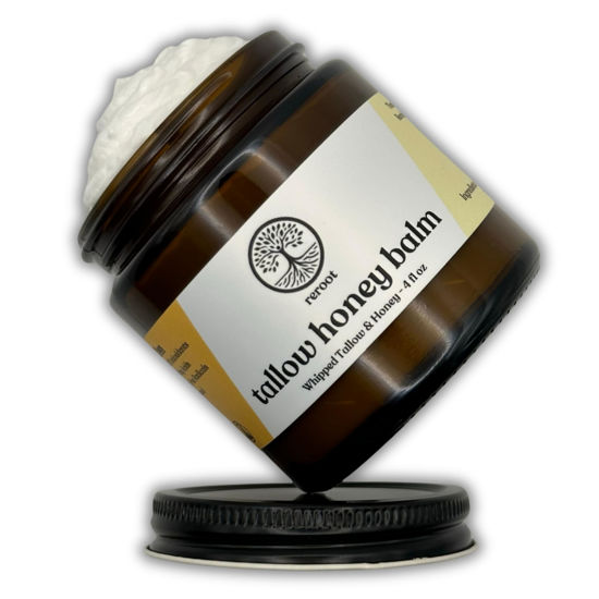 Picture of Handmade TALLOW HONEY BALM | 2 Ingredients | 100% Grass-Fed Tallow & Raw MN Honey | Whipped & UNSCENTED | Whole Body & Face Balm for Sensitive, Dry Skin, Eczema, Psoriasis, Rosacea (4oz)