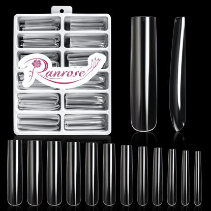 Picture of Ranrose Extra Long Nail Tips,240PCS XXXL Long Square Acrylic Nail Tips Full Cover Clear Long Straight Tapered Square Nail Tips 12 Sizes Pre-shaped Fake Nails for DIY Press On Nail Extensions for Women