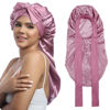 Picture of AWAYTR Long Satin Bonnet for Women - Double Layer Elastic Silk Bonnet for Braids Hair Sleeping Cap with Tie Band (Rose Gold)