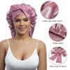Picture of AWAYTR Long Satin Bonnet for Women - Double Layer Elastic Silk Bonnet for Braids Hair Sleeping Cap with Tie Band (Rose Gold)