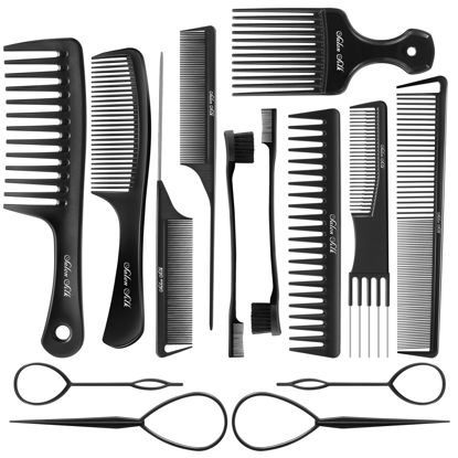 Picture of SALONSILK Women Hair Comb Set - 14PCS Wide Tooth Comb Rat Tail Combs - Styling Combs Pick for Curly - Teasing Parting Fine Comb - Professional Barber Cutting Braiding Combs Set