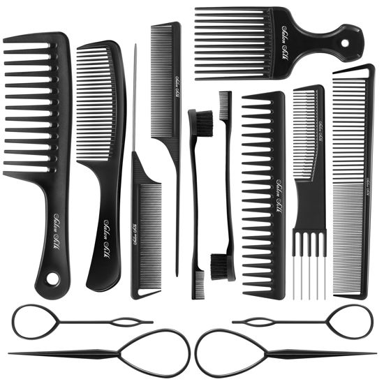 Picture of SALONSILK Women Hair Comb Set - 14PCS Wide Tooth Comb Rat Tail Combs - Styling Combs Pick for Curly - Teasing Parting Fine Comb - Professional Barber Cutting Braiding Combs Set
