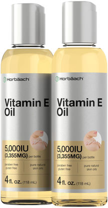 Picture of Horbäach Vitamin E Oil | 5000 IU | 8 oz (2 x 4oz) Value Pack | for Skin, Hair, Face & Body | Vegetarian, Non-GMO, and Gluten Free Formula