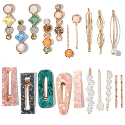 Picture of Mehayi 20 PCS Pearls and Acrylic Resin Hair Clips, Handmade Hair Barrettes, Marble Alligator bobby pins, Glitter Crystal Geometric Hairpin, Elegant Gold Hair Accessories, Gifts for Women Girls