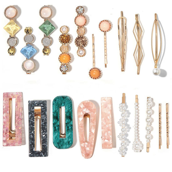 Picture of Mehayi 20 PCS Pearls and Acrylic Resin Hair Clips, Handmade Hair Barrettes, Marble Alligator bobby pins, Glitter Crystal Geometric Hairpin, Elegant Gold Hair Accessories, Gifts for Women Girls
