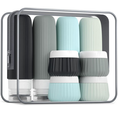 Picture of Mrsdry Travel Bottles for Toiletries 8 Pack, Tsa Approved Travel Size Toiletries 3 oz, Travel Containers for Toiletries, with Clear Bag, Leak Proof Silicone Squeezable Travel Essentials Creams Jars