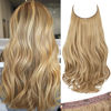 Picture of SARLA Invisible Wire Hair Extensions with 3 Clips Short Wavy Curly Synthetic Hairpiece for Women Adjustable Transparent Headband 14 Inch Sahara Beige