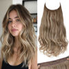 Picture of SARLA Invisible Wire Hair Extensions with 3 Clips Long Wavy Curly Synthetic Hairpiece for Women Adjustable Transparent Headband 22 Inch Dark Sand