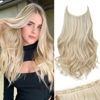 Picture of SARLA Invisible Wire Hair Extensions with 3 Clips Long Wavy Curly Synthetic Hairpiece for Women Adjustable Transparent Headband 16 Inch Cream Blonde