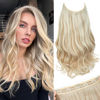 Picture of SARLA Invisible Wire Hair Extensions with 3 Clips Long Wavy Curly Synthetic Hairpiece for Women Adjustable Transparent Headband 16 Inch Sunny Blonde