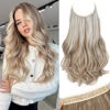 Picture of SARLA Invisible Wire Hair Extensions with 3 Clips Long Wavy Curly Synthetic Hairpiece for Women Adjustable Transparent Headband 18 Inch Ivory Blonde