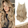 Picture of SARLA Invisible Wire Hair Extensions with 3 Clips Long Wavy Curly Synthetic Hairpiece for Women Adjustable Transparent Headband 16 Inch Bahama Beige