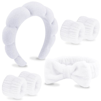 Picture of VELSCRUN 6 Pack Hairband, White Microfiber Bow Tie Spa Headband, Makeup Headband, Face Wash Headband, Skincare Headbands for Washing Face, Yoga Headband, Women Gifts