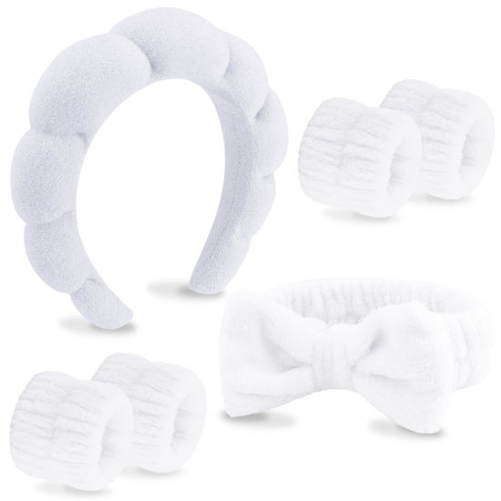 Picture of VELSCRUN 6 Pack Hairband, White Microfiber Bow Tie Spa Headband, Makeup Headband, Face Wash Headband, Skincare Headbands for Washing Face, Yoga Headband, Women Gifts