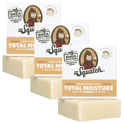 Picture of Dr. Squatch NEW Total Moisture Men's Bar Soap - 3-Pack Unscented Shea Butter - No Added Fragrance - Next-Level Nourishment - Formulated for Sensitive Skin - Non-Exfoliating