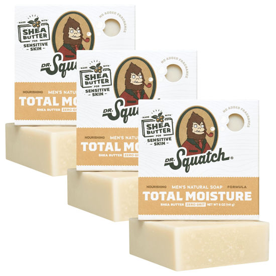 Picture of Dr. Squatch NEW Total Moisture Men's Bar Soap - 3-Pack Unscented Shea Butter - No Added Fragrance - Next-Level Nourishment - Formulated for Sensitive Skin - Non-Exfoliating