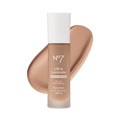 Picture of No7 Lift & Luminate Triple Action Serum Foundation - Sandalwood - Liquid Foundation Makeup with SPF 15 for Dewy, Glowy Base - Radiant Serum Foundation for Mature Skin (30ml)