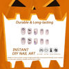 Picture of Halloween Press on Nails Medium Almond Fake Nails Light Purple Full Cover Pumpkin Ghost Bat False Nails with Designs Glitter Glossy Glue on Nails Manicure Artificial Nails for Women Girls 24Pcs