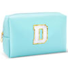 Picture of URSKYTOUS Gifts for Girls Initial Makeup Bag Personalized Cosmetic Bag with Zipper Cute Travel Toiletry Bag Waterproof PU Preppy Makeup Pouch Birthday Gift for Teen Girls Women(Blue D)