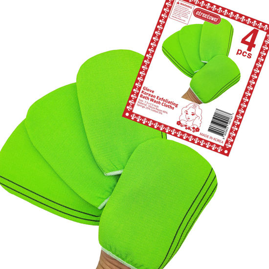 Picture of etreetowel Korean Asian Exfoliating Bath Washcloths Mitt Scrub for Body washcloth Glove Premium Viscose Rayon Towel Korea Made(4 pcs of Glove Exfoliating Mitts)
