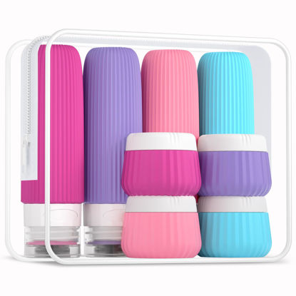 Picture of Mrsdry Travel Bottles for Toiletries 8 Pack, Tsa Approved Travel Size Toiletries 3 oz, Travel Containers for Toiletries, with Clear Bag, Leak Proof Silicone Squeezable Travel Essentials Creams Jars