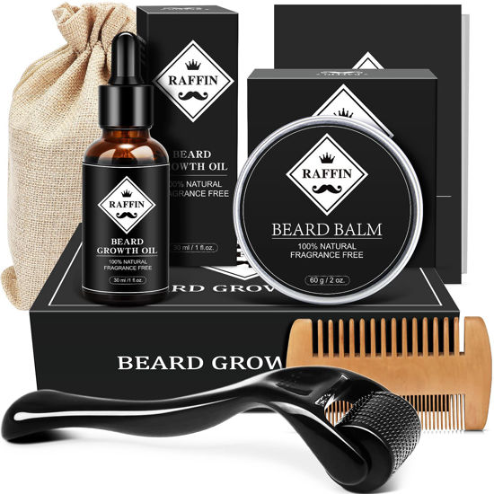Picture of Beard Growth Kit, Beard Kit for Men with Beard Growth Oil, Balm, Comb, Massager for Spot/Patchy Beard, Achieve Fuller, Thicker & Healthier Beards, Valentines Day Gifts for Him Boyfriend Husband