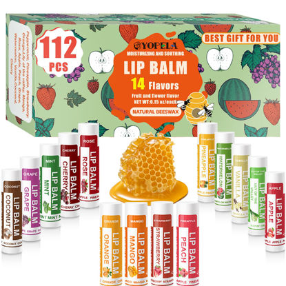 Picture of YOPELA 112 Pack Natural Lip Balm Bulk Lip Moisturizer with Vitamin E and Coconut Oil - Hydrating, Moisturizing, Soothing, and Repairing Dry and Chapped Lips Valentine's Gift - 14 Flavors - Non-GMO