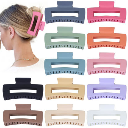 Picture of Sisiaipu 4.1 Inch Jumbo Hair Clips - 12 Pcs Colorful Square Jaw Clips for Thick Hair, Women and Girls Hair Accessories