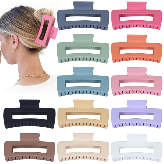Picture of Sisiaipu 4.1 Inch Jumbo Hair Clips - 12 Pcs Colorful Square Jaw Clips for Thick Hair, Women and Girls Hair Accessories