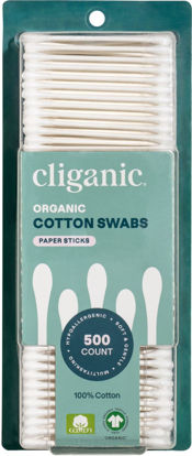 Picture of Cliganic Organic Cotton Swabs, 500 Count - 100% Pure Natural Cotton, Chlorine-Free Hypoallergenic, Soft, Gentle & Absorbent Buds