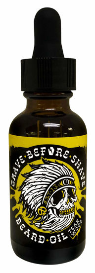 Picture of Grave Before Shave Teakwood Beard Oil 1 oz. Bottle with Dropper top Dispenser
