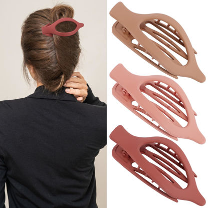Picture of ATODEN Flat Hair Clips for Women Pink Lay Flat Hair Claw Clips for Thin Thick Hair 3Pcs French Concord Hair Clips Large Hair Clips Matte Jaw Clips Hair Clamps Hair Accessories