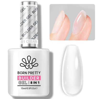 Picture of BORN PRETTY Builder Gel for Nails,8-in-1 Clear Builder Nail Gel for Nail Apex and Extension Strengthener,Nail GLue Gel Hard Gel Base Rhinestone Nail Glue Gel in a Bottle 15ml
