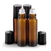 Picture of sungwoo 4 Pack Essential Oil Roller Bottles Stainless Steel, 10ml Amber Glass Roller Bottles with Caps for Travel, Perfume and Lip Gloss