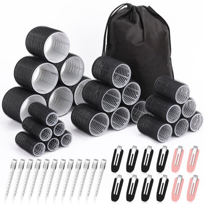 Picture of Hair Curlers Set with 24 Rollers (6 Jumbo, 6 Large, 6 Medium, 6 Small) and 24 Clips for All Hair Lengths (Black)