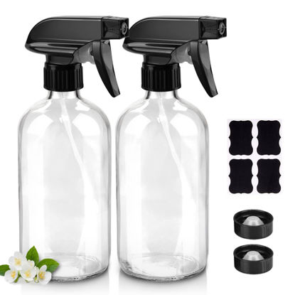 Picture of Worldgsb Glass Spray Bottles, 16oz Clear Glass Spray Bottles with Labels & Adjustable Nozzle, Reusable Containers for Cleaning Solutions, BBQ, Food, Plants, Alcohol, Essential Oils(2 Pack)