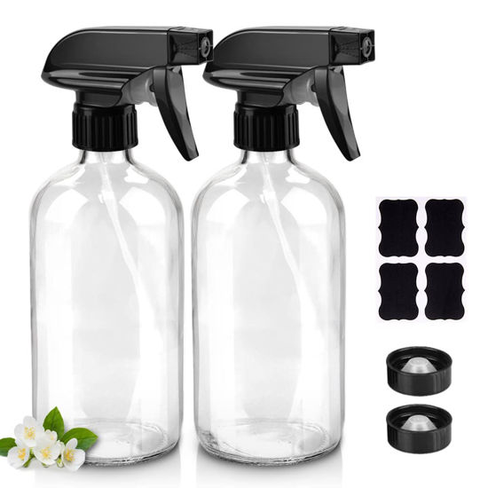 Picture of Worldgsb Glass Spray Bottles, 16oz Clear Glass Spray Bottles with Labels & Adjustable Nozzle, Reusable Containers for Cleaning Solutions, BBQ, Food, Plants, Alcohol, Essential Oils(2 Pack)